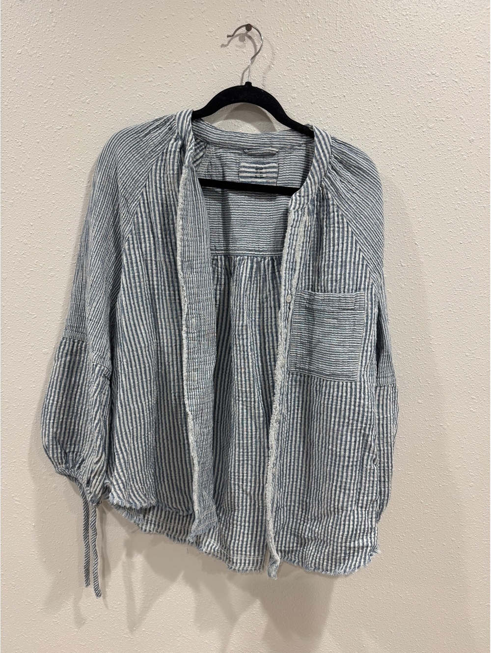 Aerie Daybreak Cover Up XS Blue White Striped Cotton Gauze Button Up Boho Shirt